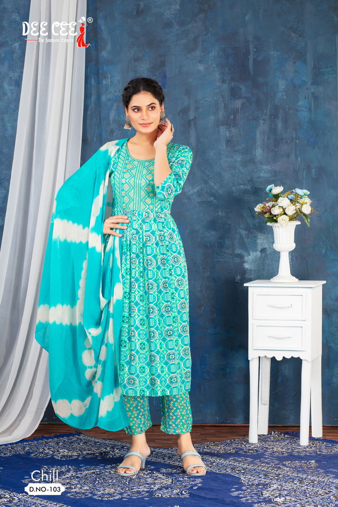 Chill By Deecee Rayon Foil Printed Kurti With Bottom Dupatta Wholesale Shop in Surat